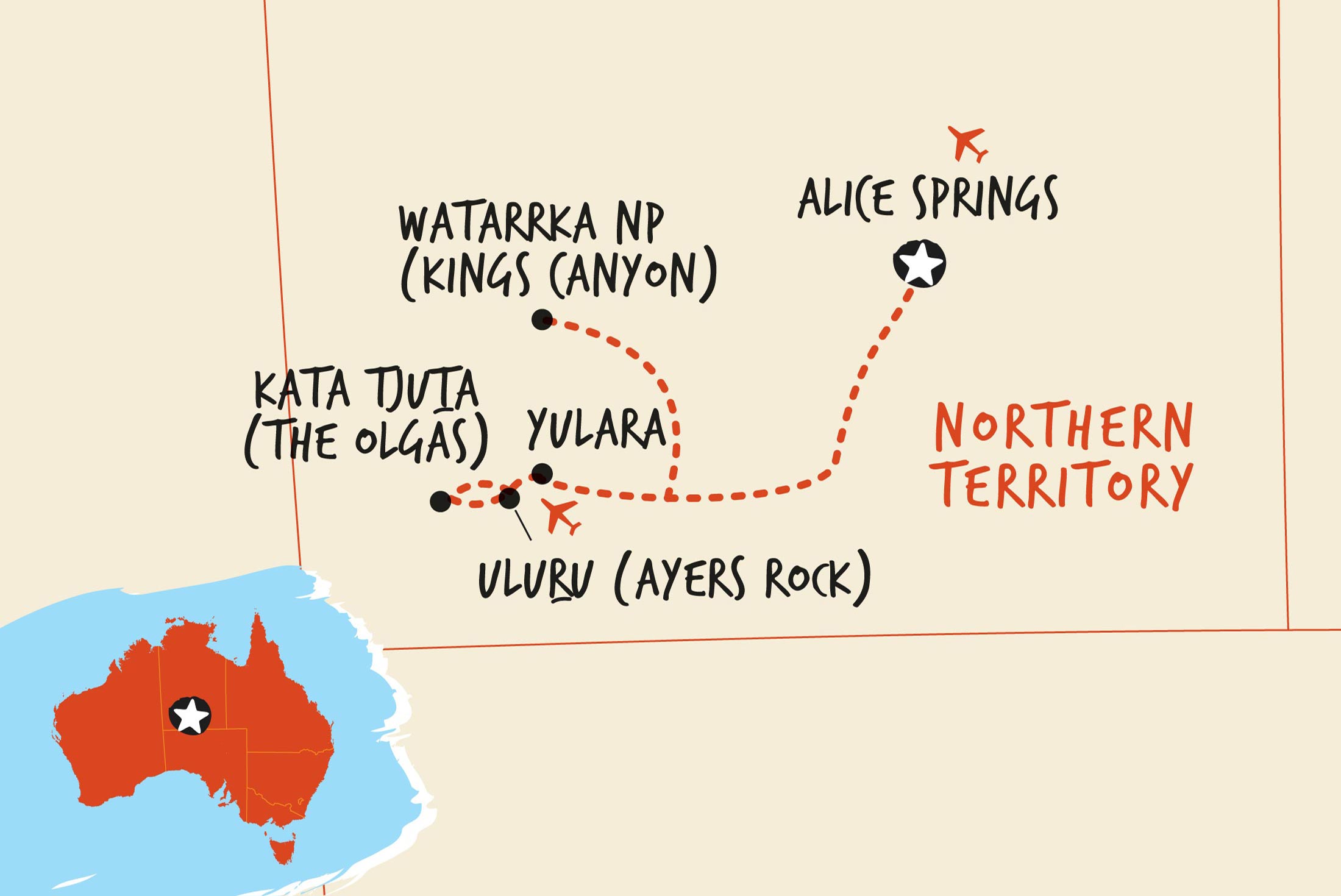 Map of Rock the Centre, Alice to Yulara including Australia