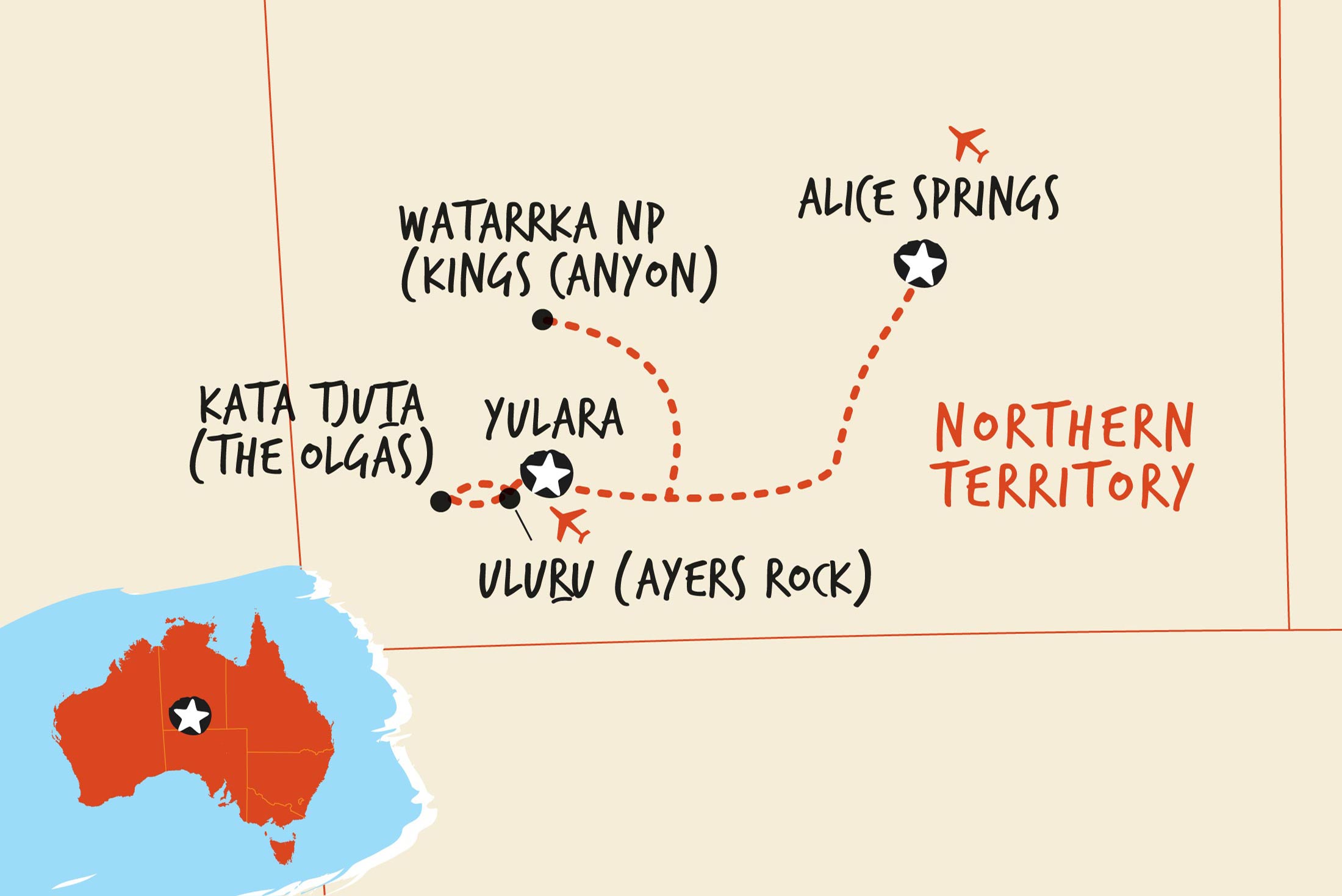 Map of Uluru Adventure ex Yulara including Australia