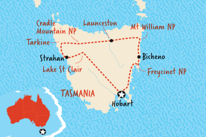 Tasmania Highlights Tour map